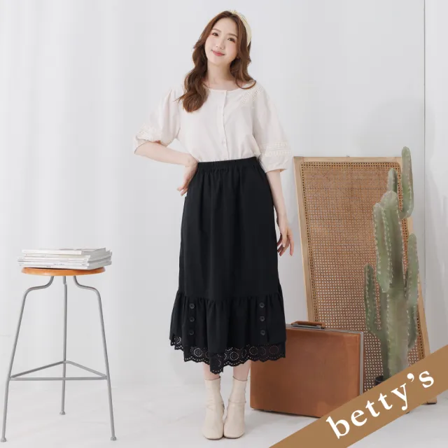 【betty’s 貝蒂思】雪紡蕾絲小澎袖上衣(米白色)