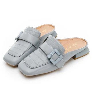 【GDC】韓系石紋方頭素色低跟穆勒拖鞋-灰藍色(310221-29)