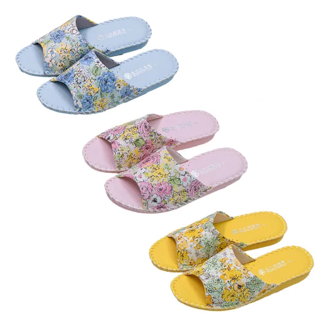 【PANSY】花卉 女士手工製作 防滑舒適柔軟皮革室內拖鞋  室內鞋 拖鞋 防滑拖鞋(粉色 8690)