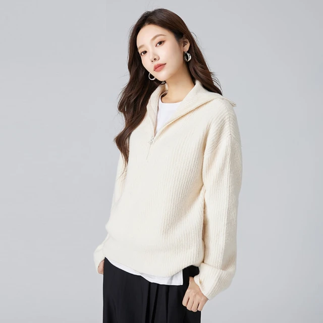 UniStyle 條紋長袖毛衣 韓版V領撞色慵懶風上衣 女 