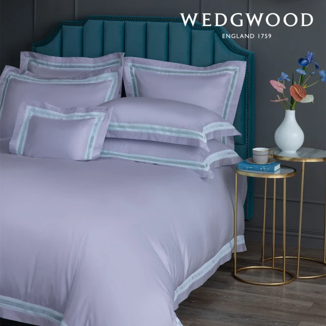 【WEDGWOOD】400織長纖棉璀璨流光蕾絲 鬆緊床包-紫霧色(雙人)