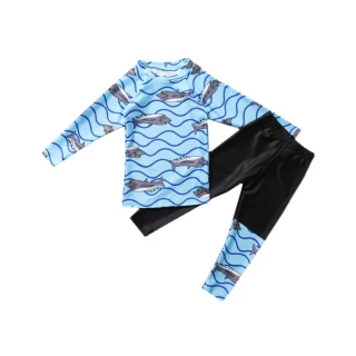 【泳衣果】男兒童泳衣M-4L水母衣長袖二件式水波鯊泳裝