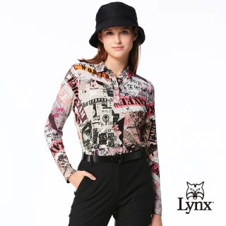 【Lynx Golf】女款合身版歐洲進口布料經典時尚印花造型開杈設計長袖POLO衫(玫粉色)