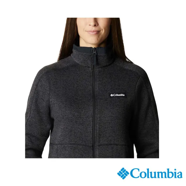【Columbia 哥倫比亞 官方旗艦】女款-W Sweater Weather™快排刷毛針織外套-黑色(UAR05690BKHF)