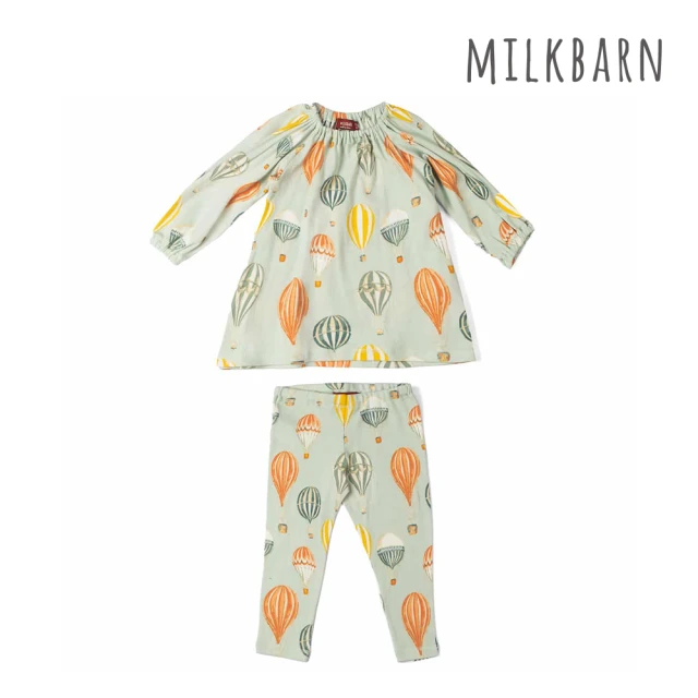 Milkbarn 有機棉長袖小套裝-熱氣球(嬰兒上衣 嬰兒套裝 嬰兒洋裝)