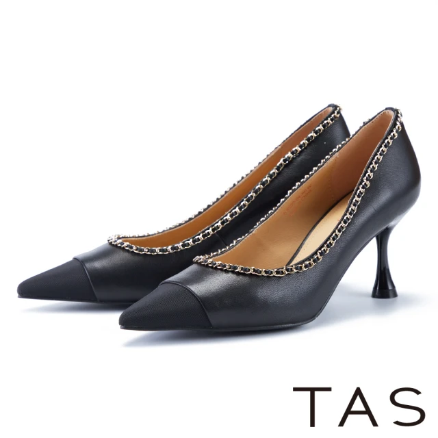 TAS 垂墜鍊帶魚骨編織真皮厚底涼鞋(黑色) 推薦