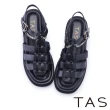 【TAS】垂墜鍊帶魚骨編織真皮厚底涼鞋(黑色)