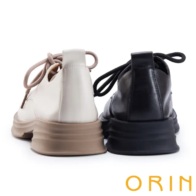 【ORIN】霧感牛皮綁帶低跟樂福鞋(黑色)