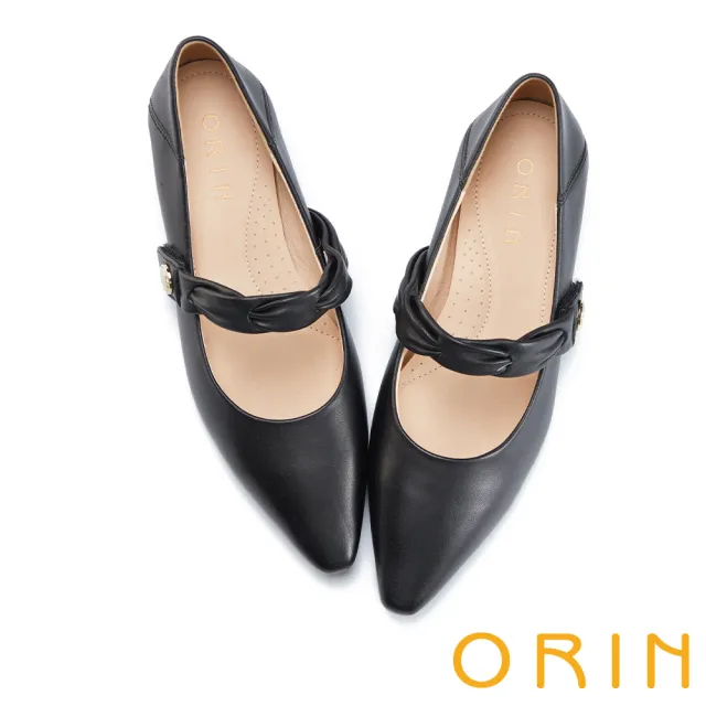 【ORIN】復古女伶尖頭低跟瑪莉珍鞋(黑色)