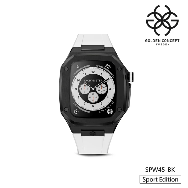 Golden Concept Apple Watch 45mm 保護殼 黑色錶殼/白色橡膠錶帶(SPW45-BK)