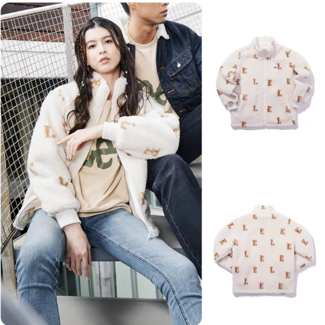 【Lee】出清品-女裝 休閒外套 / 刷毛 字母滿版印花 奶霜白 鋪棉外套 季節性版型(LB313001005)