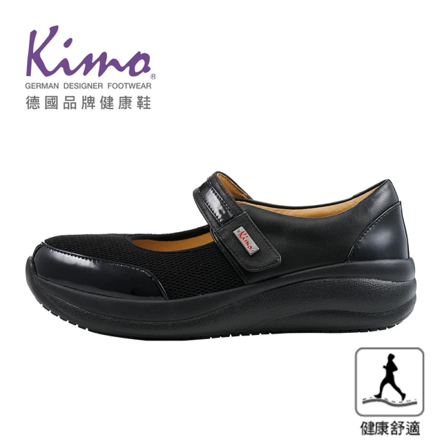 【Kimo】專利足弓支撐-真皮舒適彈性娃娃健康鞋 女鞋(寂靜黑 KBCWF141103)