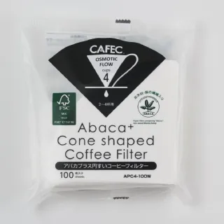 【CAFEC】日本三洋產業CAFEC ABACA PLUS 麻纖維錐形咖啡濾紙 2-4杯份/100張/白色(APC4-100W)