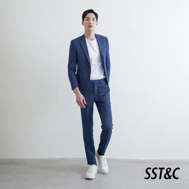 【SST&C.超值限定】天藍幾何紋修身西裝褲0212010004