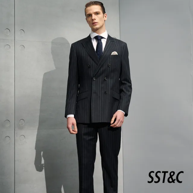 【SST&C 最後６５折】米蘭系列灰色條紋雙排扣修身西裝褲0212204002