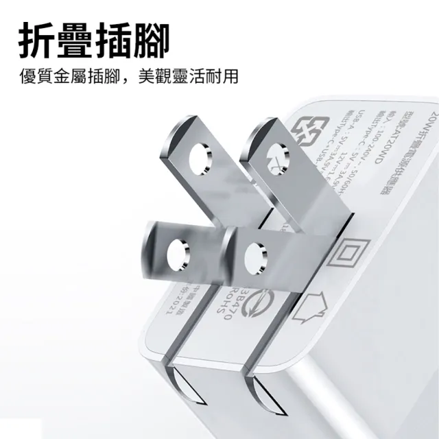 【ANTIAN】20W 雙孔PD快充充電器 PD/QC3.0 蘋果折疊充電頭 iphone 豆腐頭 旅充(iPhone15/14/13/12)