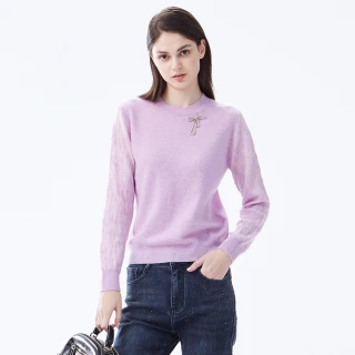 【MYVEGA 麥雪爾】美麗諾羊毛簍空造型袖保暖針織上衣-淺紫