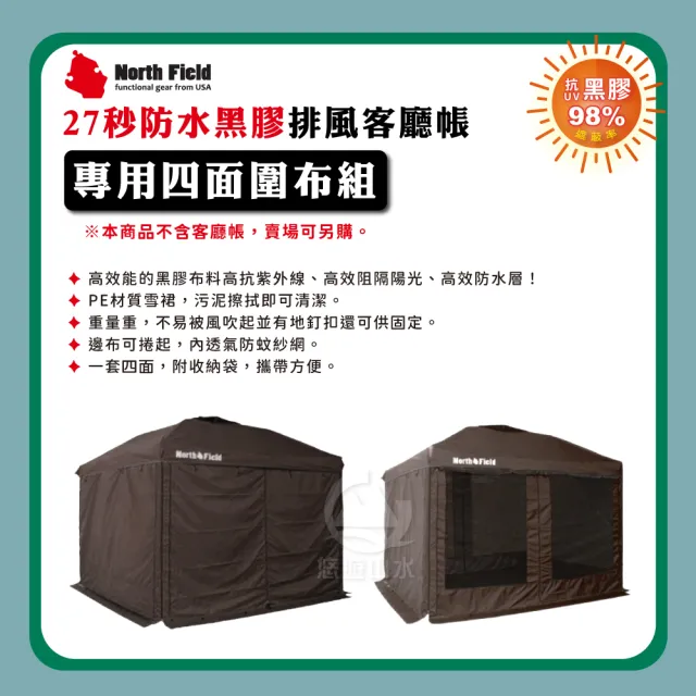 【North Field】美國 Ares阿瑞斯 27秒 防水黑膠排風客廳帳專用 4面圍布組《咖啡色》END634C(悠遊山水)
