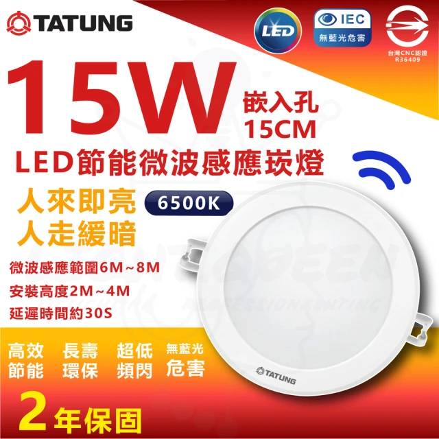 TATUNG 大同 3入組 15W 15cm LED節能感應