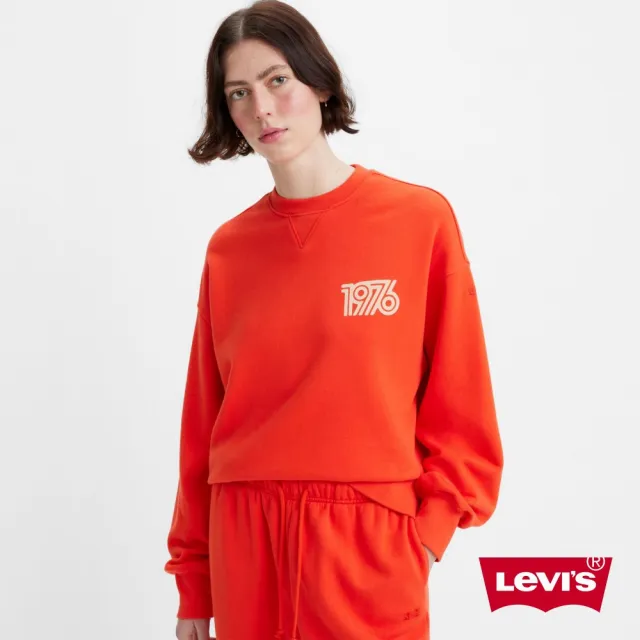 【LEVIS 官方旗艦】Gold Tab金標系列 女款 寬鬆版重磅短大學T / 405GSM厚棉 紅 人氣新品 A3722-0022