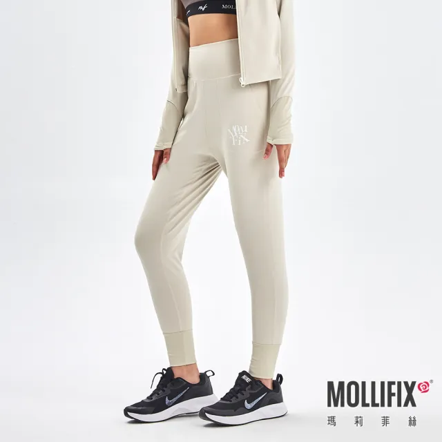 【Mollifix 瑪莉菲絲】高腰修身百搭束口訓練長褲、瑜珈服、Legging(芽白)