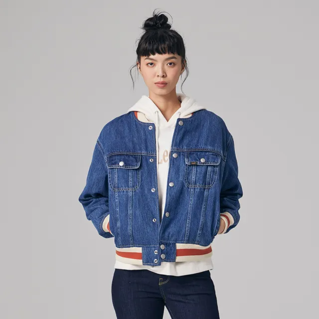 【Lee】女裝 牛仔外套 / 棒球外套 中藍洗水 季節性版型(LB314017982)