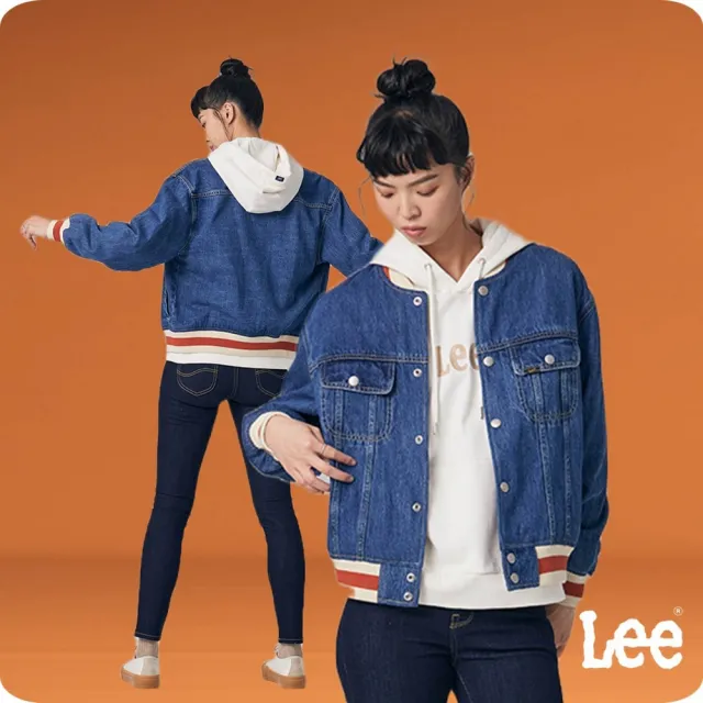 【Lee 官方旗艦】女裝 牛仔外套 / 棒球外套 中藍洗水 季節性版型(LB314017982)