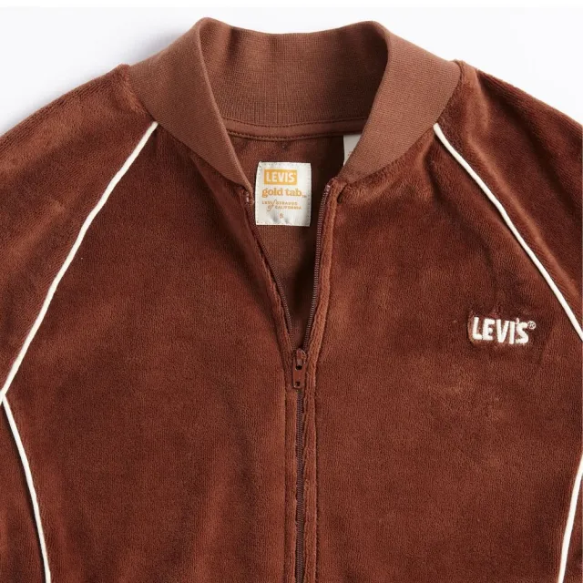 【LEVIS 官方旗艦】Gold Tab金標系列 女款 精梳棉運動外套 咖啡 人氣新品 A5991-0000