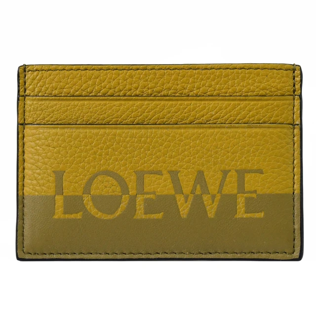 LOEWE 羅威 經典LOGO撞色牛皮信用卡名片隨身卡夾(橄