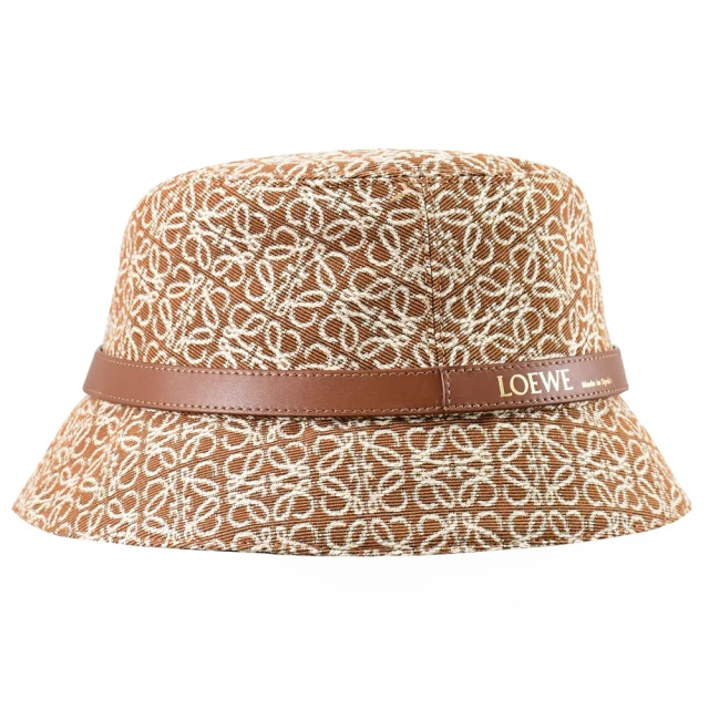 【LOEWE 羅威】經典品牌LOGO印花拼接個性遮陽帽漁夫帽(焦糖棕)