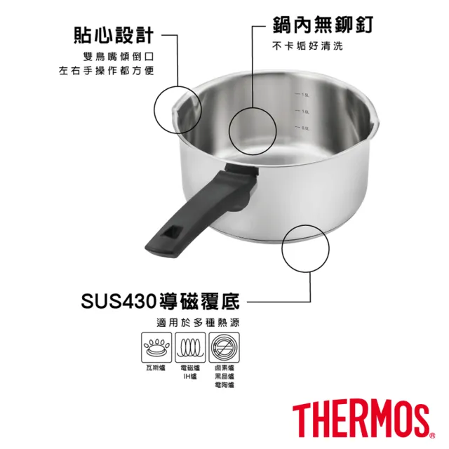 【THERMOS 膳魔師】捷利不鏽鋼單柄附瀝水蓋湯鍋18cm(FND-S18)