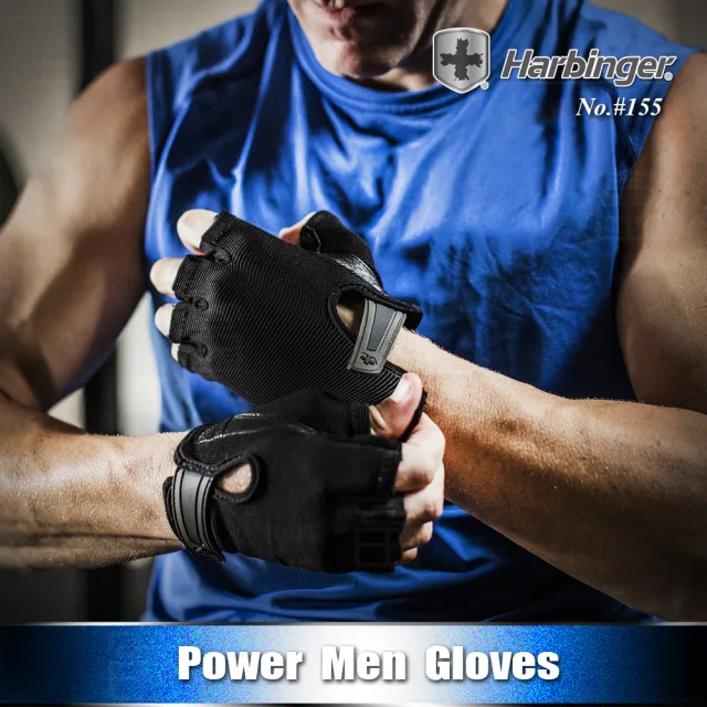 【HARBINGER】#155 男款 黑色 重訓健身用專業手套(POWER MEN GLOVES)