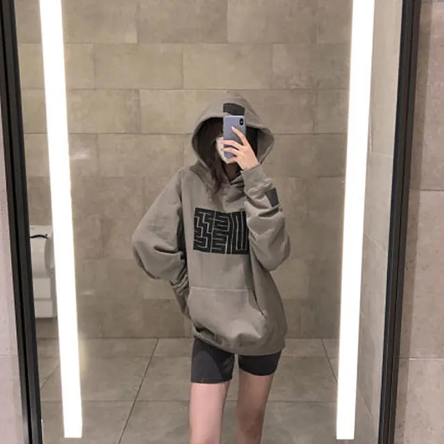 【D.studio】韓版復古內刷毛連帽寬鬆上衣(長袖上衣女裝衣服寬鬆上衣 顯瘦上衣長袖t恤冬裝大學TW312)