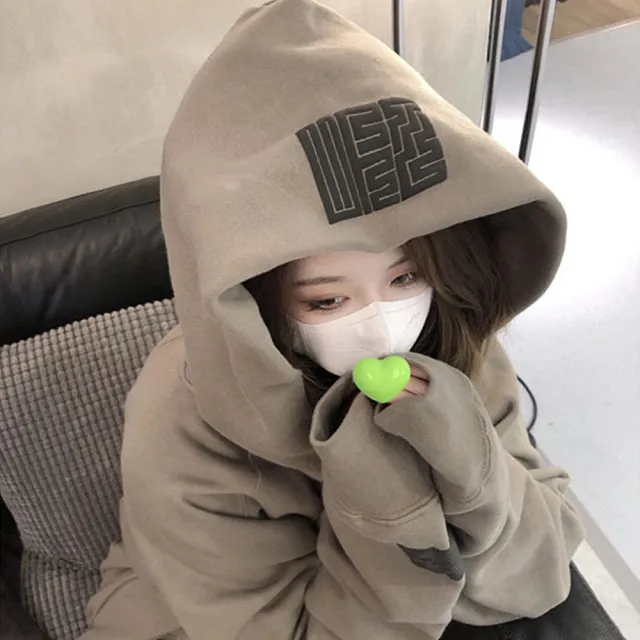 【D.studio】韓版復古內刷毛連帽寬鬆上衣(長袖上衣女裝衣服寬鬆上衣 顯瘦上衣長袖t恤冬裝大學TW312)