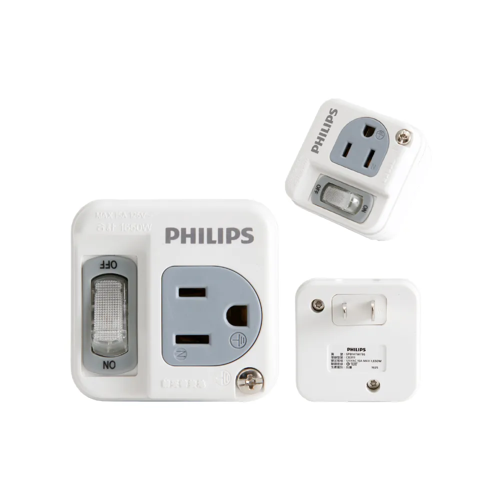 3入組【Philips 飛利浦】1開1電腦壁插 新安規 節能開關 - 白色