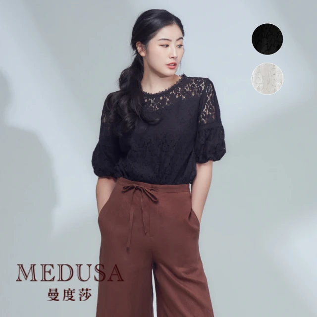 MEDUSA 曼度莎 現貨-典雅蕾絲小蓬袖上衣 - 2色（M-XL）｜女短袖上衣 蕾絲上衣(101-79601)