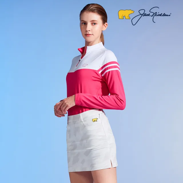 【Jack Nicklaus 金熊】GOLF女款配色剪接設計POLO衫/高爾夫球衫(粉色)
