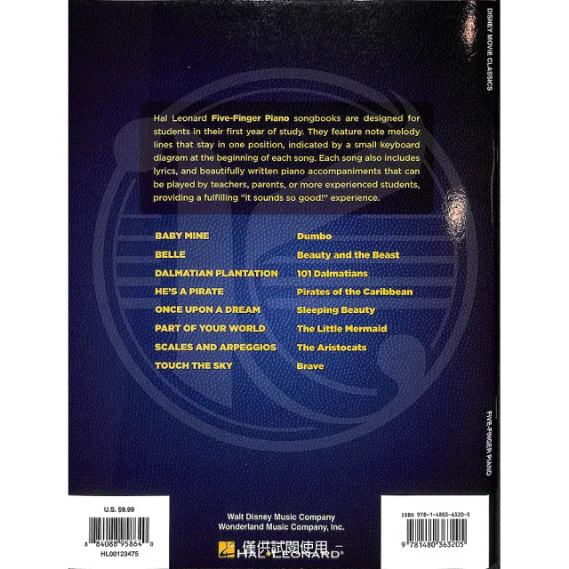 【Kaiyi Music 凱翊音樂】五指鋼琴樂譜：迪士尼經典電影選曲