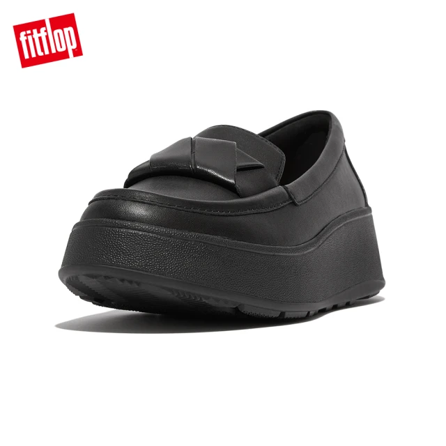【FitFlop】F-MODE FOLDED-LEATHER FLATFORM LOAFERS摺疊造型厚底樂福鞋-女(靓黑色)
