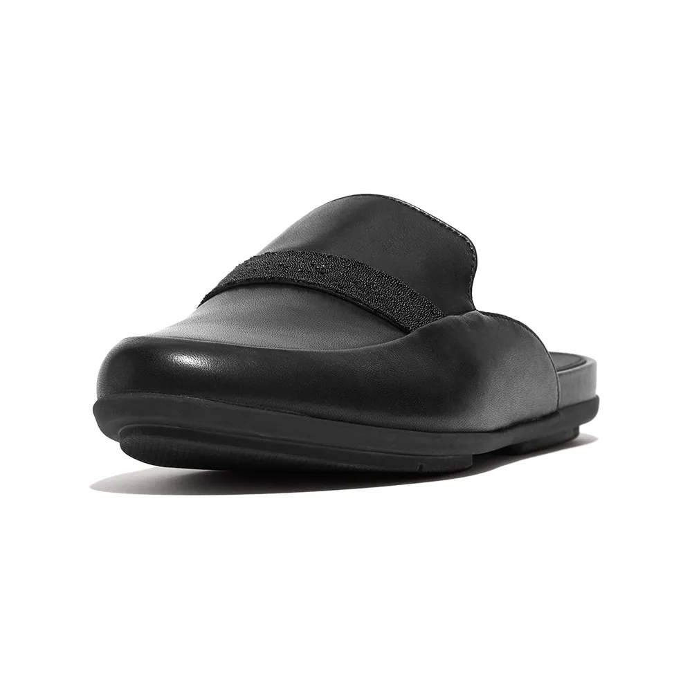 【FitFlop】GRACIE OPUL-TRIM LEATHER MULES皮革木屐鞋穆勒鞋-女(黑色)