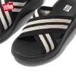 【FitFlop】F-MODE CROCHET FLATFORM CROSS SLIDES編織造型交叉涼鞋-女(黑色)