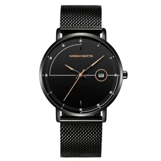 【HANNAH MARTIN】羅密歐鑲鑽刻度設計米蘭帶男錶-玫金指針/40mm(HM-10101-F)