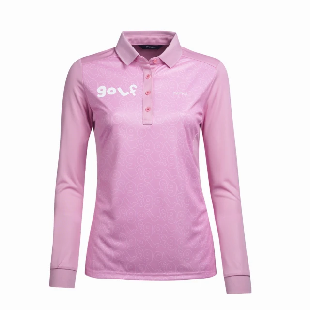 PING 女款滿版GOLF薄長袖POLO衫-粉(吸濕排汗/GOLF/高爾夫球衫/RA22201-15)