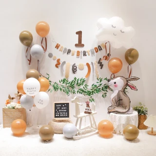 【阿米氣球派對】奶茶萌萌兔生日氣球套餐(數字任選 生日佈置)