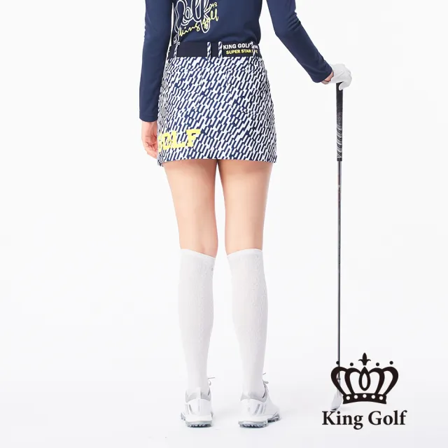【KING GOLF】滿版幾何文字印花運動短裙(藍色)