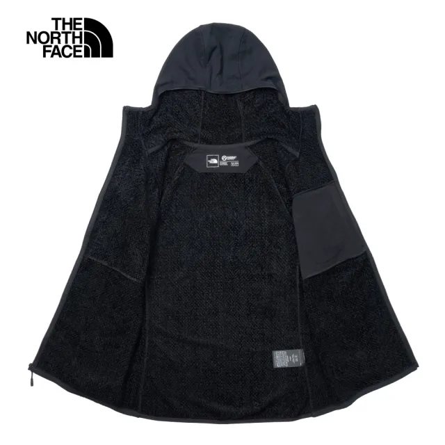 【The North Face 官方旗艦】北面女款黑色舒適保暖連帽抓絨外套｜5J8TJK3