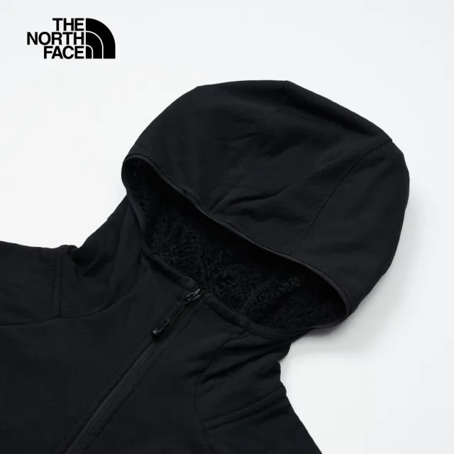 【The North Face 官方旗艦】北面女款黑色舒適保暖連帽抓絨外套｜5J8TJK3