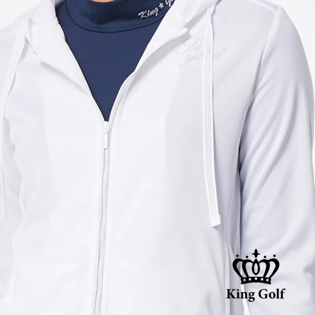 【KING GOLF】速達-女款簡約修身拉鍊包邊輕薄內網連帽外套(白色)