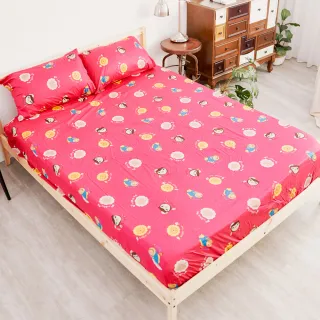 【奶油獅】同樂會系列-台灣製造-100%精梳純棉5尺床包三件組(苺果紅-雙人)