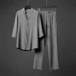【CS22】商務紳士亞麻V領休閒套裝(七分袖+九分褲)